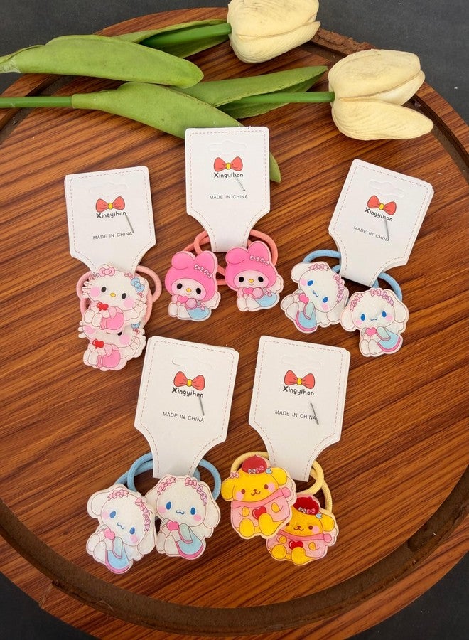 Radhya Accessories Kuromi Cotton Hairties for Baby Girls Ponytail holders Cotton Rubberband for babies small hairties hairbands for toddlers Gift for Kids Hair accessories for Kids (Pack of 10) Cute Cartoon Hairties (Design 6) - Image 1