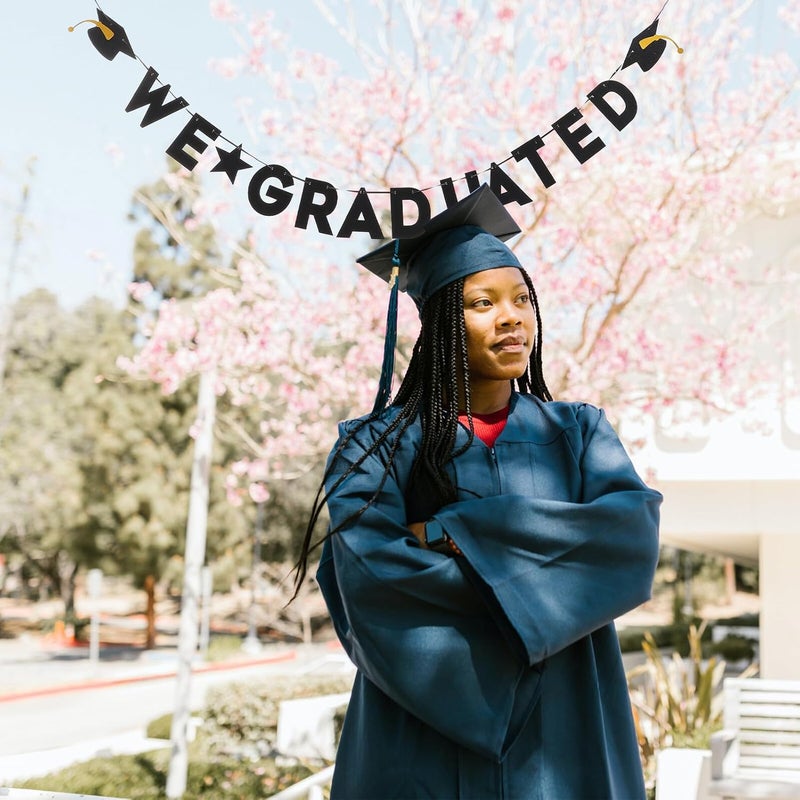 Graduation Photo Banner and We Graduated Grad Party Decor Black Hanging Banner for Senior Year Celebration Background and Graduation Ceremony Party Supplies - Image 4