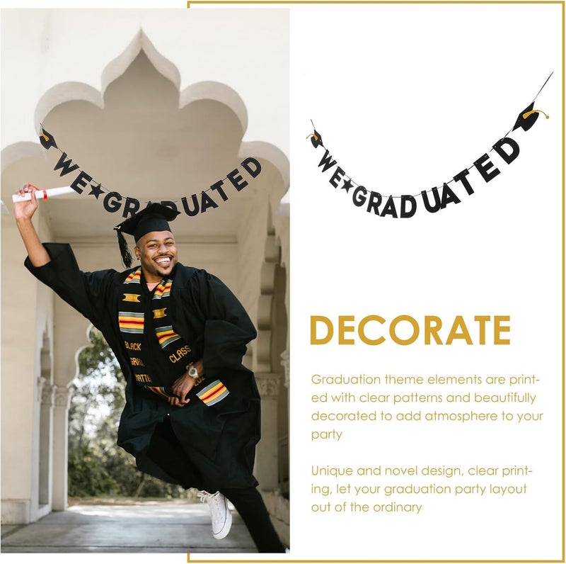 Graduation Photo Banner and We Graduated Grad Party Decor Black Hanging Banner for Senior Year Celebration Background and Graduation Ceremony Party Supplies - Image 3