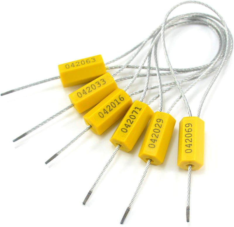 Leadseals 100 Steel Cable Seals - Metal Security Seal Numbered Tags (Yellow) - Image 1