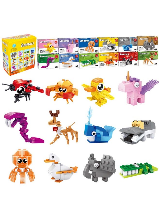 Jellydog Toy Jellydog Toy Party Favors for Kids,12PCS Mini Building Blocks Animal, Building Sets Stem Toys, Assorted Building Blocks Sets for Birthday Party Gift,Goodie Bags, Prize,Cake Topper  - Image 1