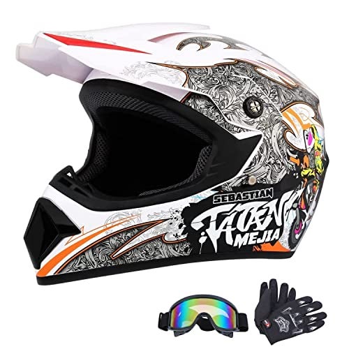 Senhill Motocross Helmet Dirt Bike Helmets Off-Road Helmet with Gloves Goggles for Unisex Adult Youth DOT/FMVSS 218 Approved (X-Large, White) - Image 1