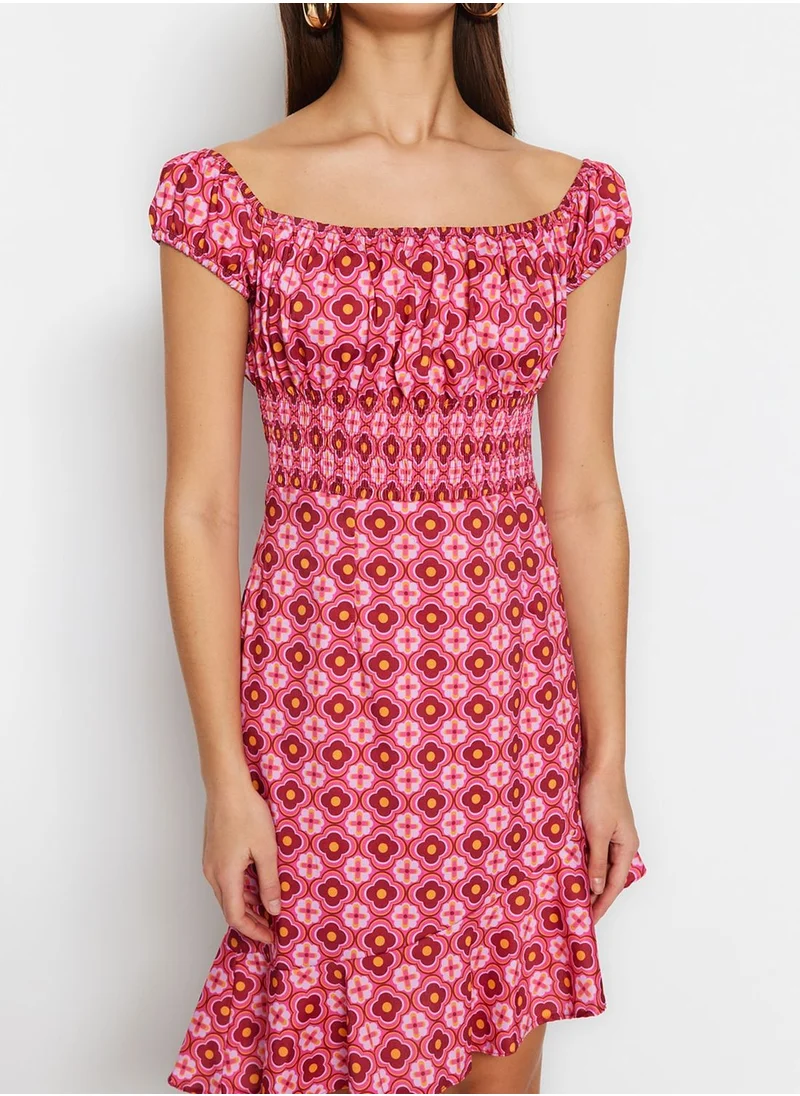 trendyol Bardot Printed Asymmetric Dress
