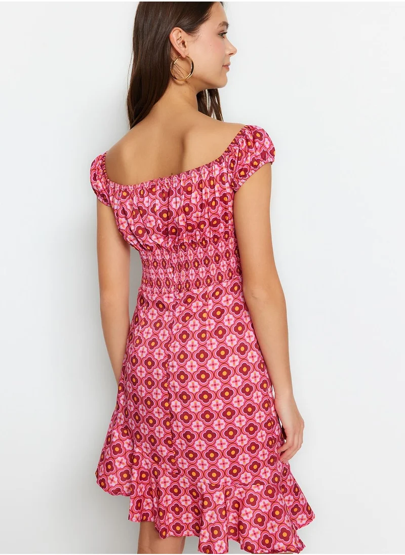 trendyol Bardot Printed Asymmetric Dress