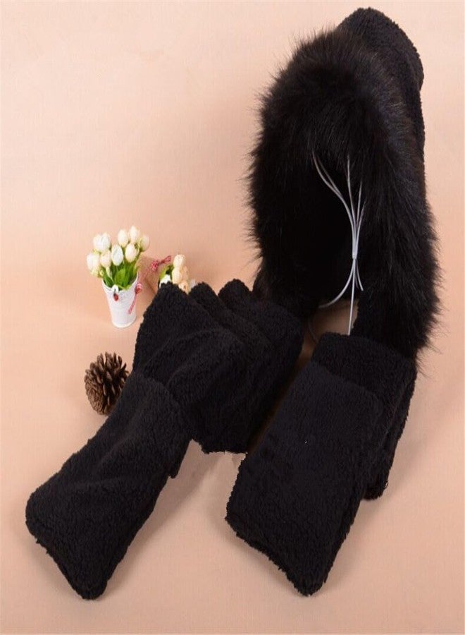 Vimeet Winter Warm Women Siamese Hoodie Gloves Pocket Earflap Hat Long Scarf Shawl Wraps - Image 5