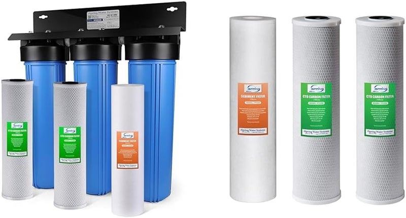 iSpring iSpring WGB32B 3Stage Whole House Water Filtration System w 20Inch Sediment and Carbon Block Filt  F3WGB32B 45 x 20 3Stage Whole House Water Filter Replacement Pack Set  - Image 1