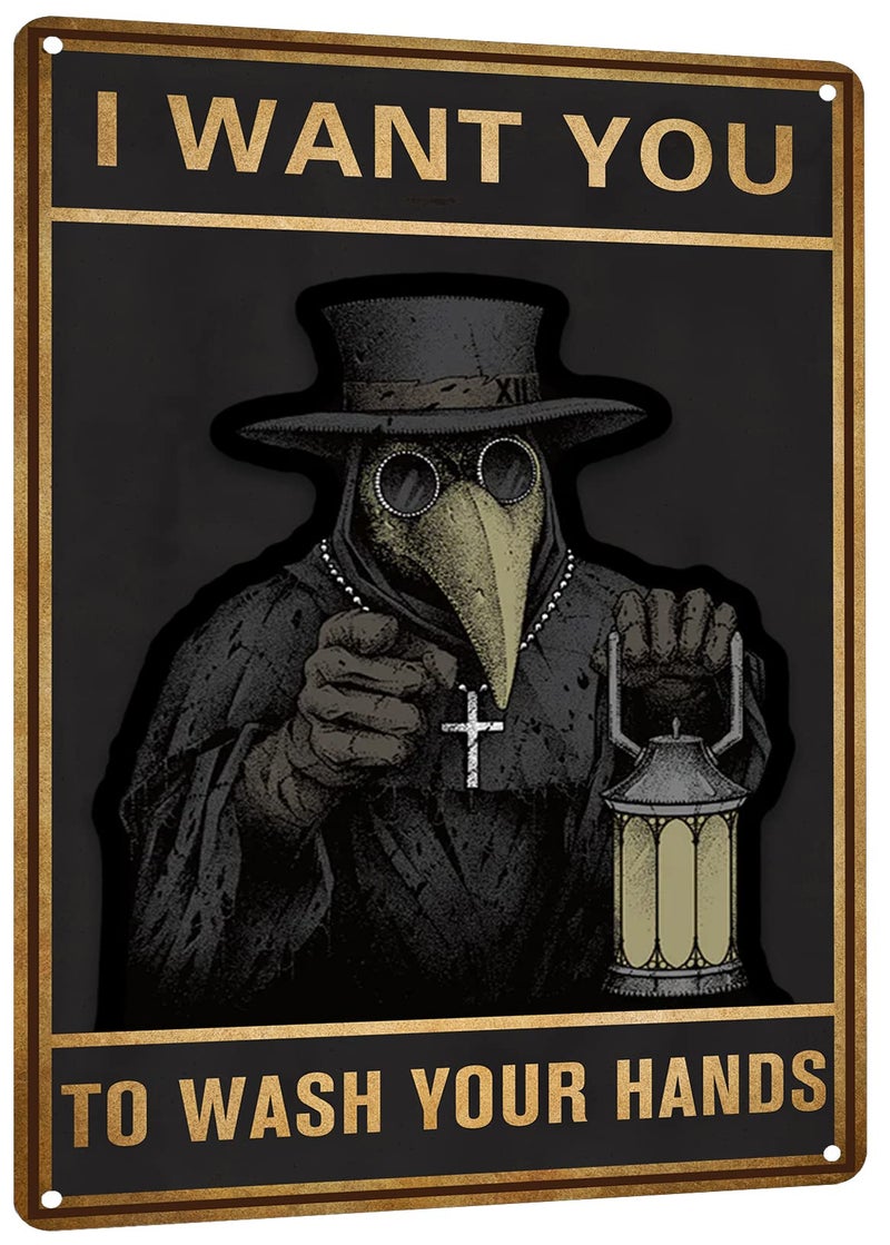 HYBLOM Gothic Bathroom Decor  Vintage Home Decor Wash Your Hands Signs Halloween Weird Poster Metal Tin Sign 12x8 Inches - Image 1