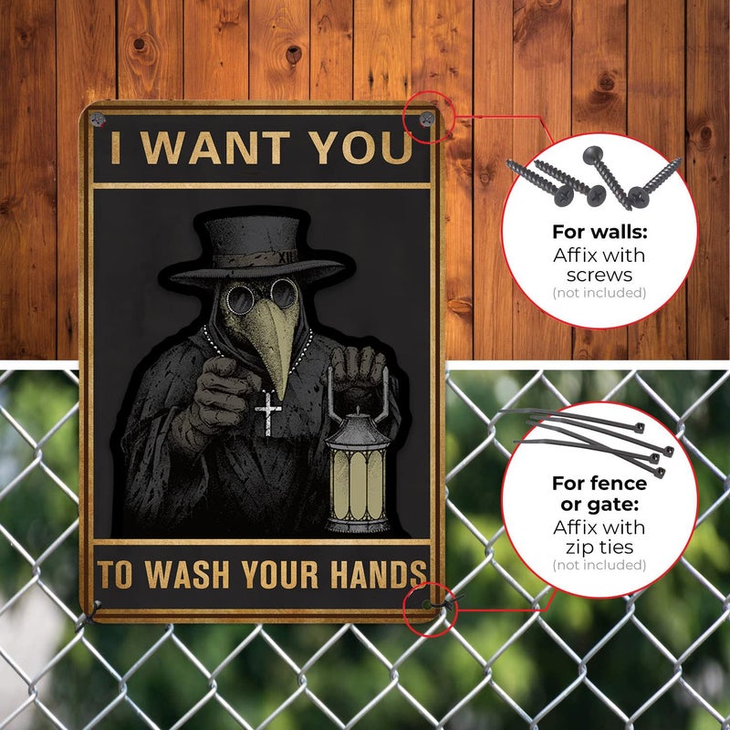 HYBLOM Gothic Bathroom Decor  Vintage Home Decor Wash Your Hands Signs Halloween Weird Poster Metal Tin Sign 12x8 Inches - Image 2