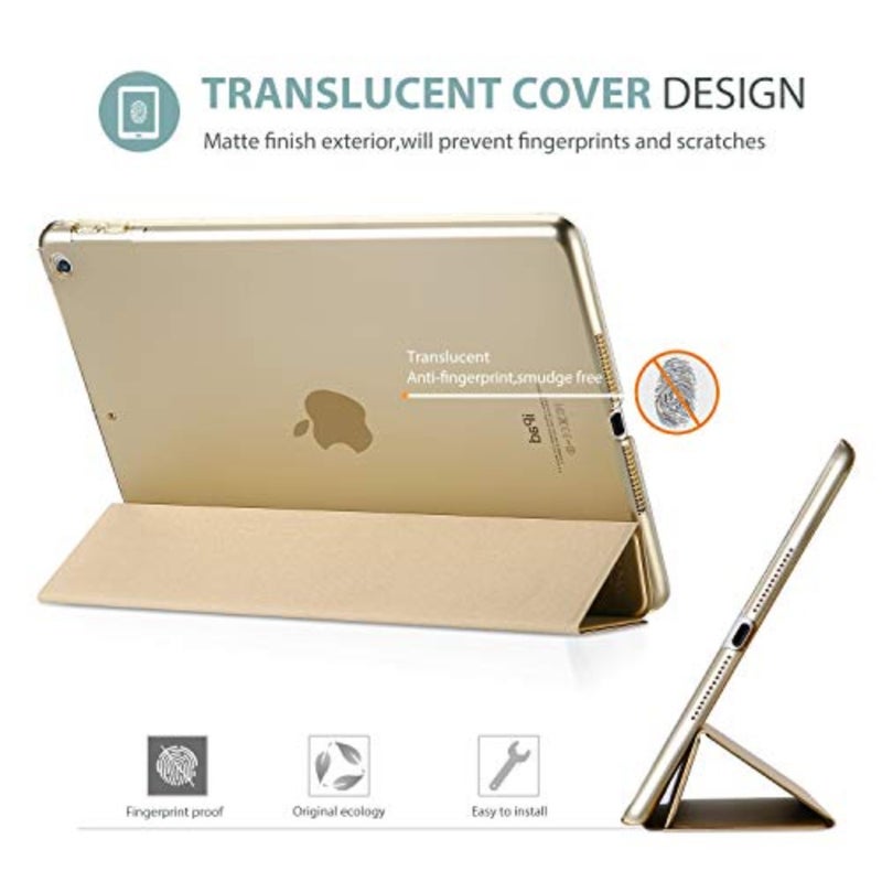 حافظة رفيعة للغاية وخفيفة الوزن لجهاز iPad 9.7 بوصة، مصنوعة من البولي كربونات الشفاف، ذهبي، مع زوايا رؤية قابلة للتعديل وفتحات دقيقة - Image 4