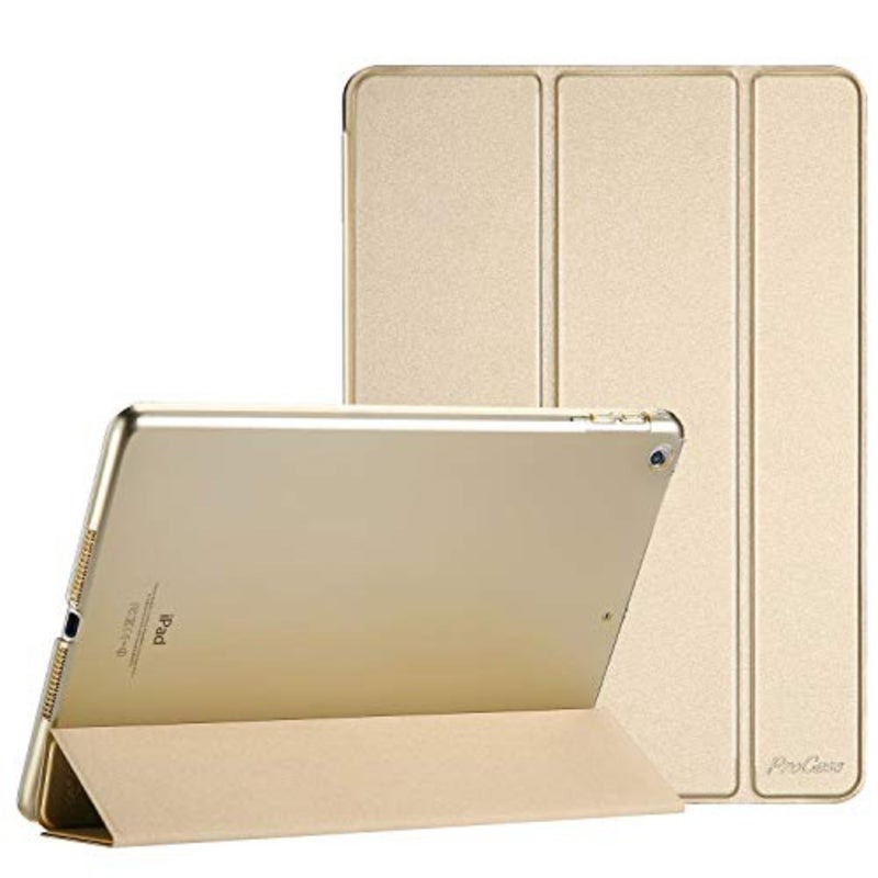 حافظة رفيعة للغاية وخفيفة الوزن لجهاز iPad 9.7 بوصة، مصنوعة من البولي كربونات الشفاف، ذهبي، مع زوايا رؤية قابلة للتعديل وفتحات دقيقة - Image 1