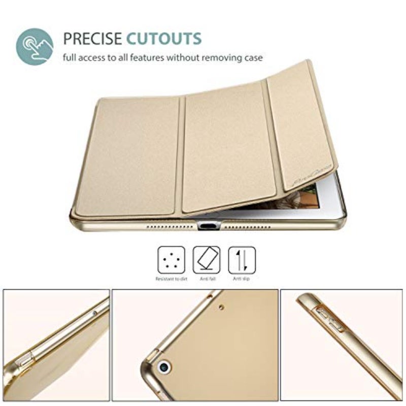 حافظة رفيعة للغاية وخفيفة الوزن لجهاز iPad 9.7 بوصة، مصنوعة من البولي كربونات الشفاف، ذهبي، مع زوايا رؤية قابلة للتعديل وفتحات دقيقة - Image 3
