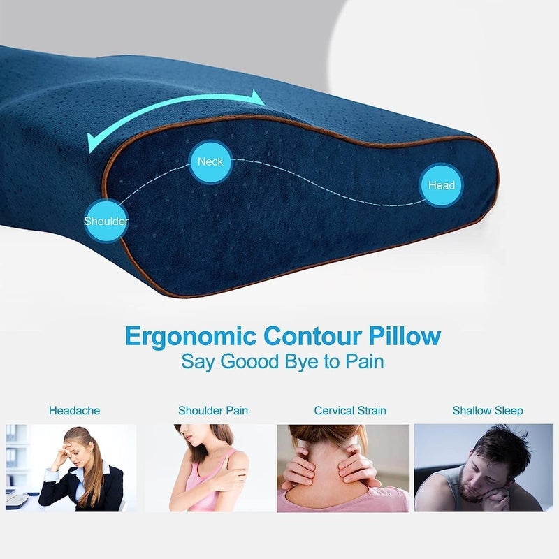 IDITRI EXPORT Cervical Contour Memory Foam Pillow for SleepingOrthopedic Pillow for Neck Pain Support for BackStomachSide Sleepers with Breathable Zip Cover 19X12X4INCH Navy Blue - Image 2