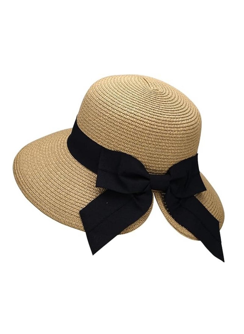 DUNISO Sun Hats for Women Women's Lightweight Foldable/Packable Beach Sun Hat With Black Bow Decoration On The Back - Image 3