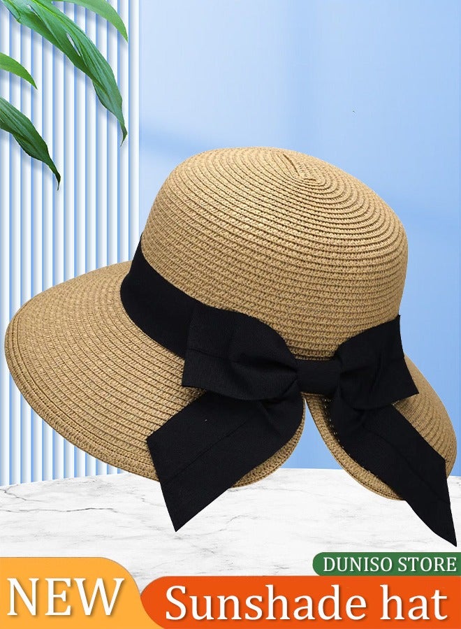 DUNISO Sun Hats for Women Women's Lightweight Foldable/Packable Beach Sun Hat With Black Bow Decoration On The Back - Image 1