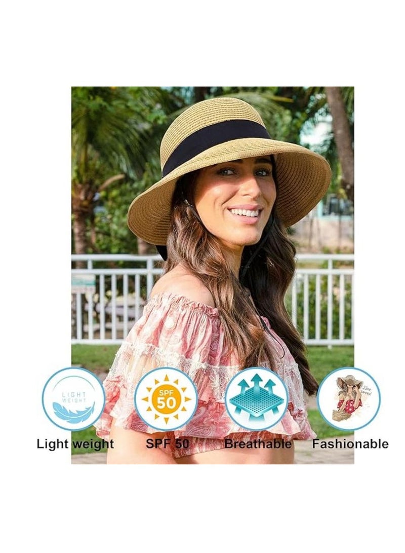 DUNISO Sun Hats for Women Women's Lightweight Foldable/Packable Beach Sun Hat With Black Bow Decoration On The Back - Image 2