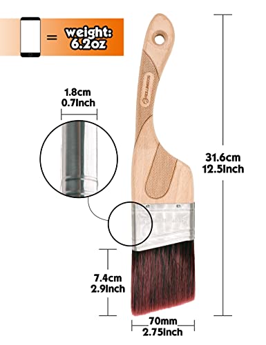 ROLLINGDOG 2 1/2 Inch (63.5mm) Angular Paint Brush with Ergonomic Well Balanced Claw Shaped Beech Wooden Handle, Easy Clean Premium Synthetic Filaments, Perfect for Cutting in and Other Detail Work - Image 5