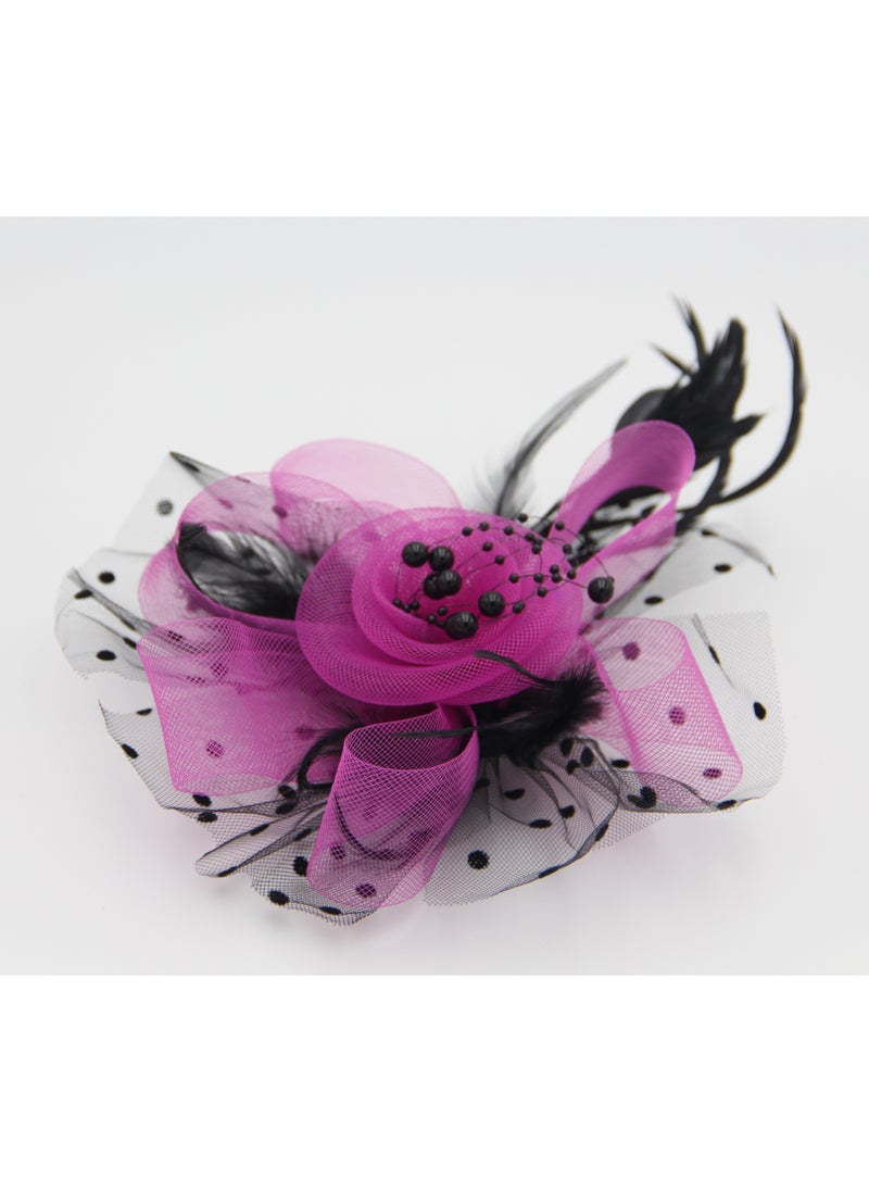 D'Daniela - Ddaniela Monalisa Fascinator Hats for Women Tea Party Headband,  Hat Flower Mesh Ribbons Feathers on a Headband and a Clip Tea Party Headwear for Girls and Women Hot pink with black - Image 1