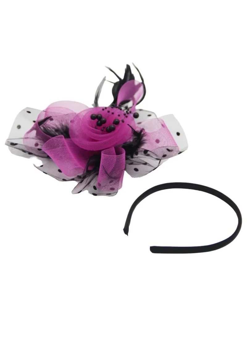 D'Daniela Ddaniela Monalisa Fascinator Hats for Women Tea Party Headband,  Hat Flower Mesh Ribbons Feathers on a Headband and a Clip Tea Party Headwear for Girls and Women Hot pink with black