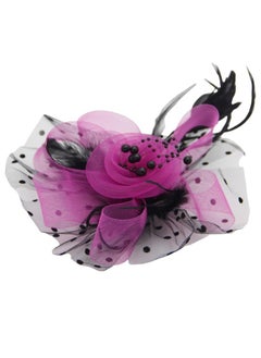 Ddaniela Monalisa Fascinator Hats for Women Tea Party Headband,  Hat Flower Mesh Ribbons Feathers on a Headband and a Clip Tea Party Headwear for Girls and Women Hot pink with black