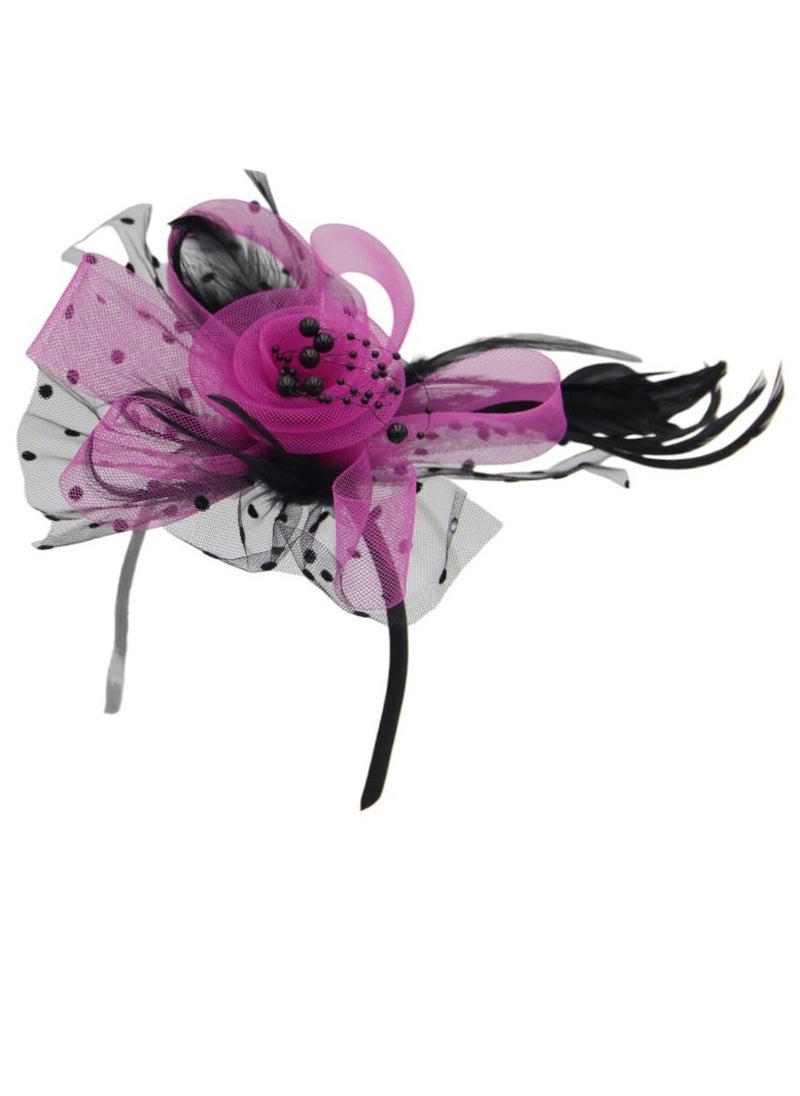 D'Daniela - Ddaniela Monalisa Fascinator Hats for Women Tea Party Headband,  Hat Flower Mesh Ribbons Feathers on a Headband and a Clip Tea Party Headwear for Girls and Women Hot pink with black - Image 1