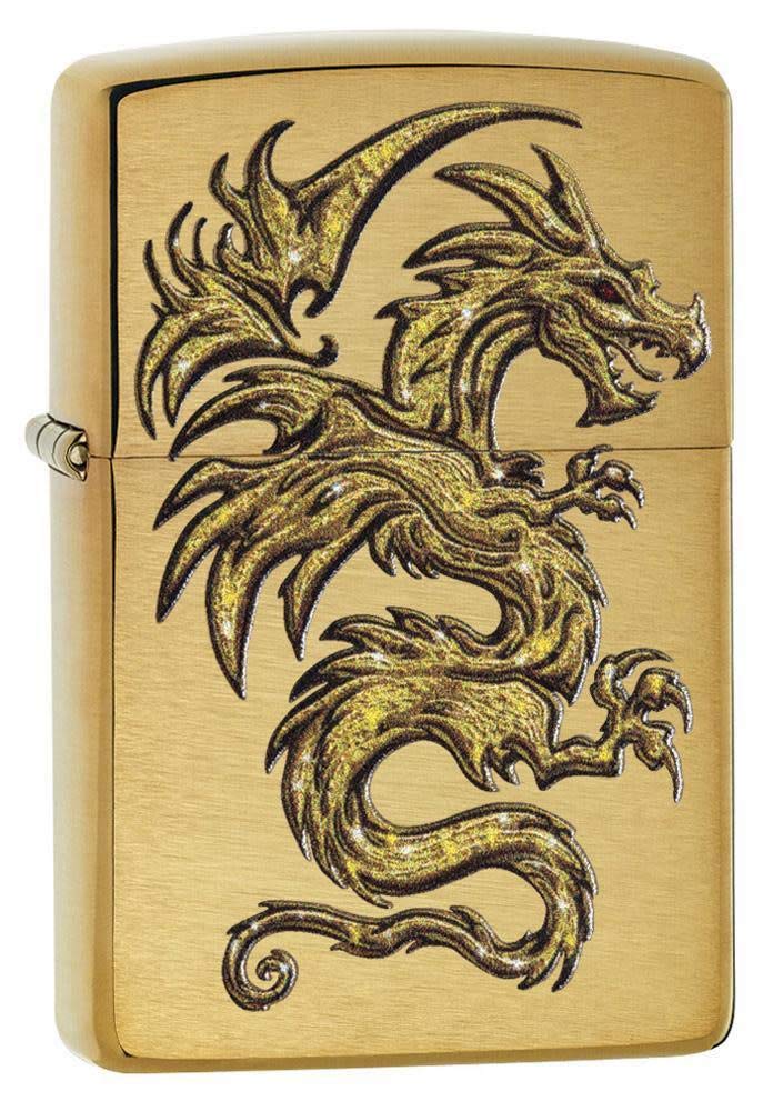Zippo Dragon Design Brushed Brass Pocket Lighter - Image 2