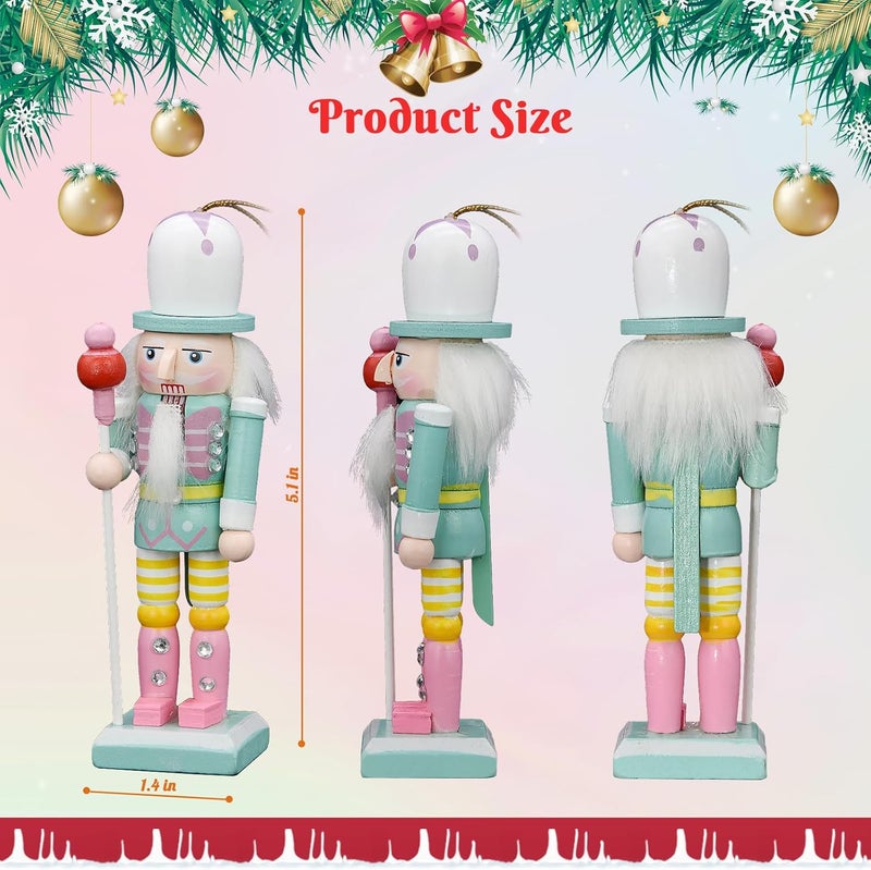 KoolShare Christmas Nutcracker Ornaments 8-Piece Decoration Set, 5-Inch Handcrafted Wooden Soldiers in Pink & Pastel Color, Hangable for Xmas Tree or Tabletop Display - Image 3