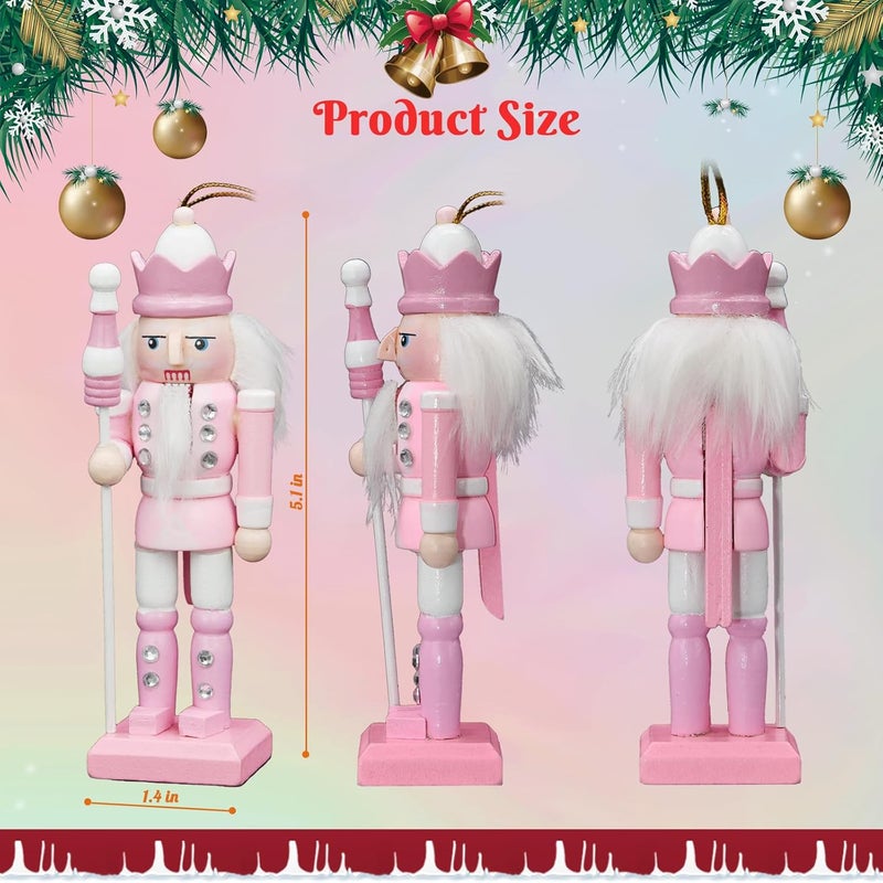 KoolShare Christmas Nutcracker Ornaments 8-Piece Decoration Set, 5-Inch Handcrafted Wooden Soldiers in Pink & Pastel Color, Hangable for Xmas Tree or Tabletop Display - Image 2