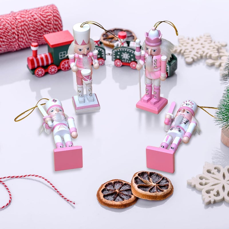 KoolShare Christmas Nutcracker Ornaments 8-Piece Decoration Set, 5-Inch Handcrafted Wooden Soldiers in Pink & Pastel Color, Hangable for Xmas Tree or Tabletop Display - Image 4