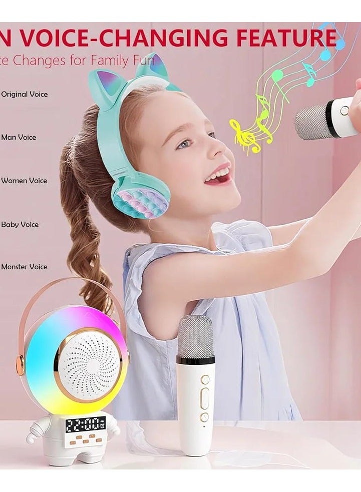 آلة كاريوكي صغيرة للأطفال ، مكبر صوت بلوتوث محمول مع ضوء LED على مدار الساعة و 2 ميكروفون لاسلكي ، هدايا عيد ميلاد عيد الميلاد للفتيات والفتيان الصغار الذين تتراوح أعمارهم بين 3-5 سنوات (أبيض) - Image 2