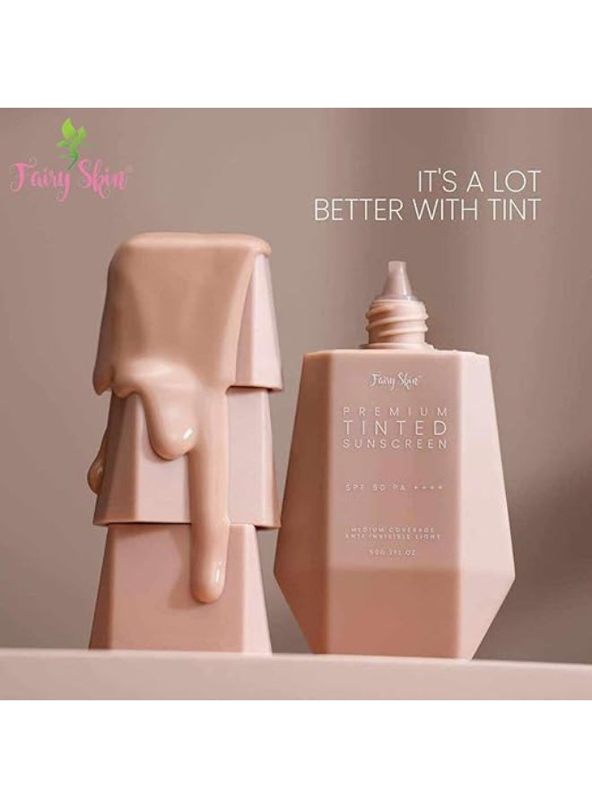 Fairy Skin Premium Tinted Sunscreen - SPF 50+ PA++++ Broad Spectrum Face Sunscreen with Natural Finish - Hydrating, Non-Greasy & Weightless Wear - Image 3