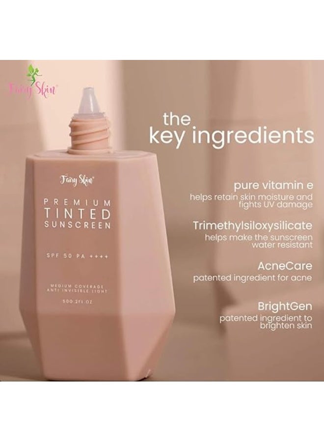 Fairy Skin Premium Tinted Sunscreen - SPF 50+ PA++++ Broad Spectrum Face Sunscreen with Natural Finish - Hydrating, Non-Greasy & Weightless Wear - Image 2
