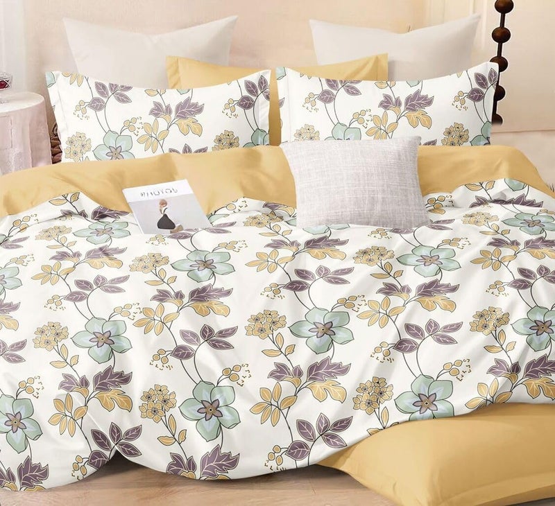DECOR2ADMIRE 300 Thread Count Cotton Queen Size Floral Printed Double Bedsheet with Two Pillow Covers for Home White Floral - Image 3