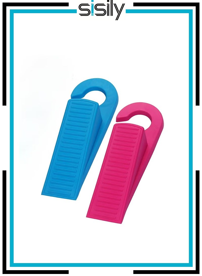 Sisily 2 Pack Rubber Hook Type Door Stoppers 1 Inch Thick Door Stop Works on All Floor Surfaces, Control The Size of The Door Gaps and Prevent The Lock-Outs (Blue/Pink) - Image 1