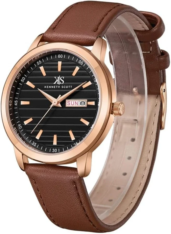 كينيث سكوت Kenneth Scott Men's Quartz Movement Watch, Analog Display and Polyurethane Strap - K22027-RLDB, Brown