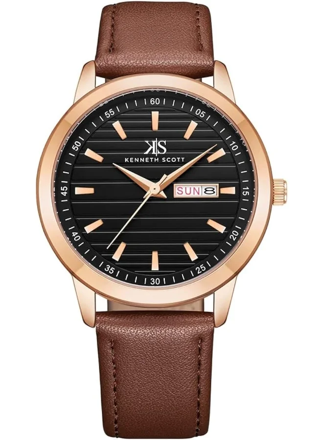 كينيث سكوت Kenneth Scott Men's Quartz Movement Watch, Analog Display and Polyurethane Strap - K22027-RLDB, Brown