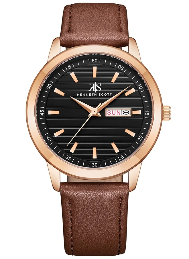KENNETH SCOTT Kenneth Scott Men's Quartz Movement Watch, Analog Display and Polyurethene Strap - K22027-RLDB, Brown