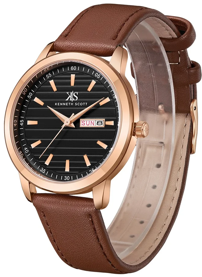 KENNETH SCOTT Kenneth Scott Men's Quartz Movement Watch, Analog Display and Polyurethene Strap - K22027-RLDB, Brown