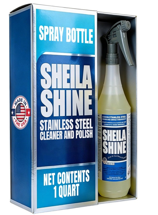 Sheila Shine شيلا شاين، منظف وملمع للفولاذ المقاوم للصدأ سعة 1 كوارت مع قطعة قماش من الألياف الدقيقة - ينظف ويلمع ويحمي أجهزة المطبخ والثلاجات والأحواض والأفران والشوايات - منظف أحواض من الفولاذ المقاوم للصدأ خالٍ من الخطوط - Image 1