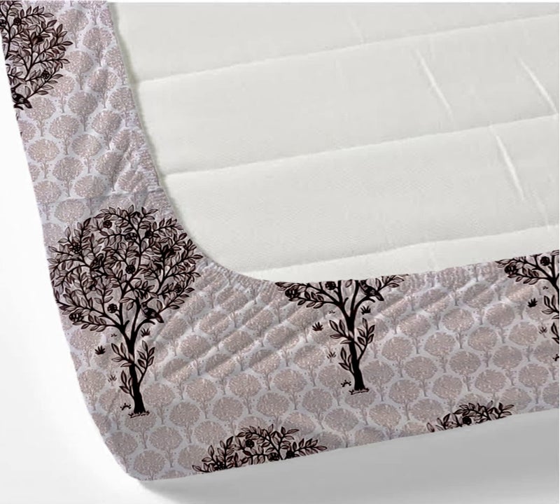 Temoli® Premium Cotton Elastic Fitted Bedsheet King Size 72X78X8 Inch with 2 King Size Pillow Covers 18x28 Inch (Tree-Light Brown) - Image 2