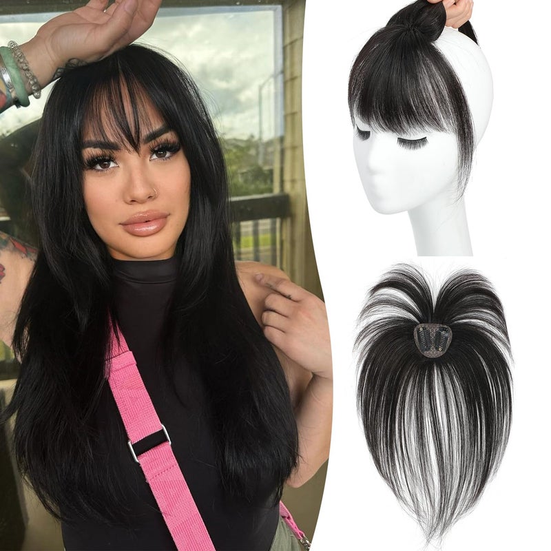 UDU Clip in Bangs Bangs Hair Clip Fake Bangs Clip In Bangs Real Human Hair Hairpieces Ombre Blonde 360 Cover Clip on Bangs for Women Fringe with Temples Wispy Bangs Clip In Hair Extensions French Bangs