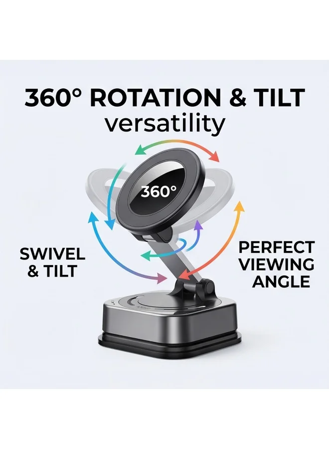 Mobcos  Ultra-Versatile Alloy Magnetic Car Phone Holder with Strong N52 Magnets, 360° Rotation & Adjustable Dual-Joint Arm, MagSafe Compatible Dashboard Mount  | Best Price UAE