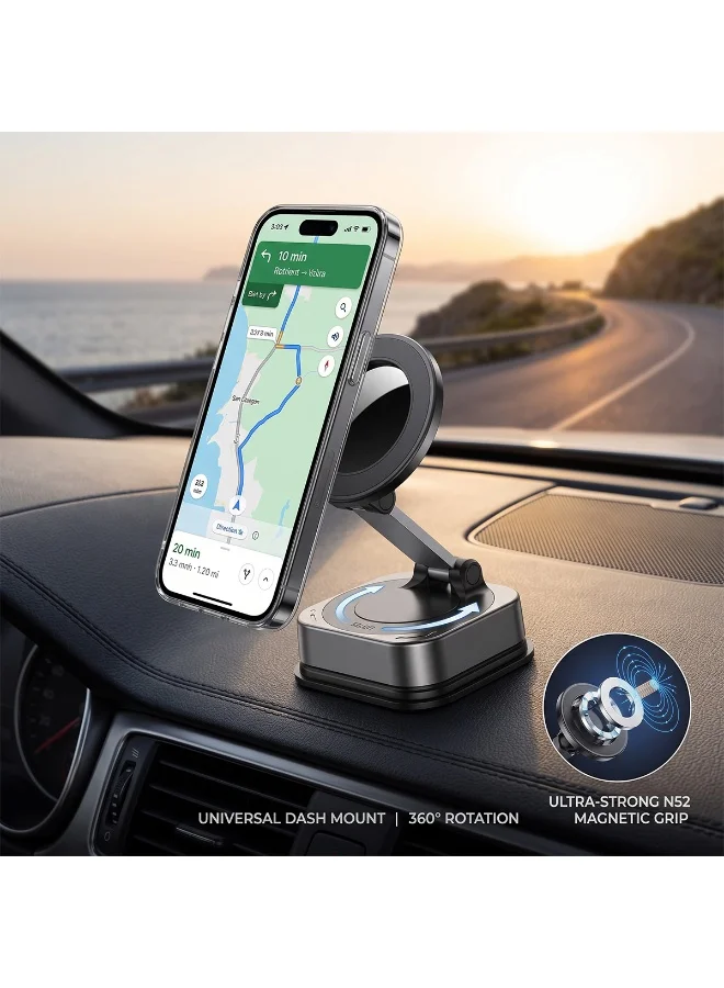 Mobcos  Ultra-Versatile Alloy Magnetic Car Phone Holder with Strong N52 Magnets, 360° Rotation & Adjustable Dual-Joint Arm, MagSafe Compatible Dashboard Mount  | Best Price UAE