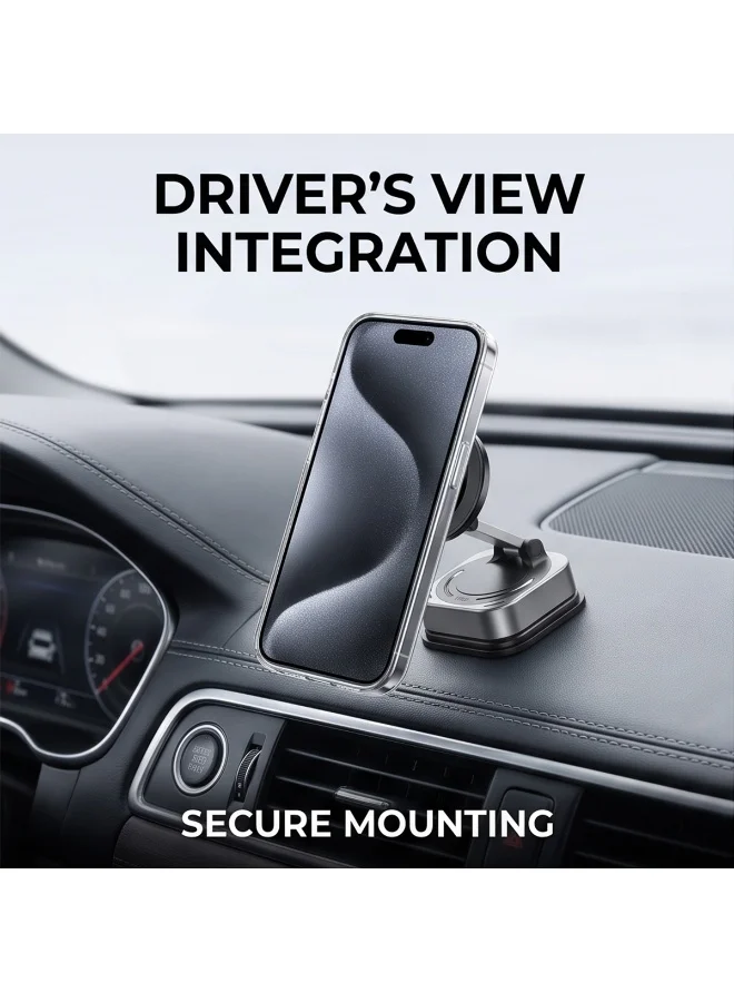 Mobcos  Ultra-Versatile Alloy Magnetic Car Phone Holder with Strong N52 Magnets, 360° Rotation & Adjustable Dual-Joint Arm, MagSafe Compatible Dashboard Mount  | Best Price UAE