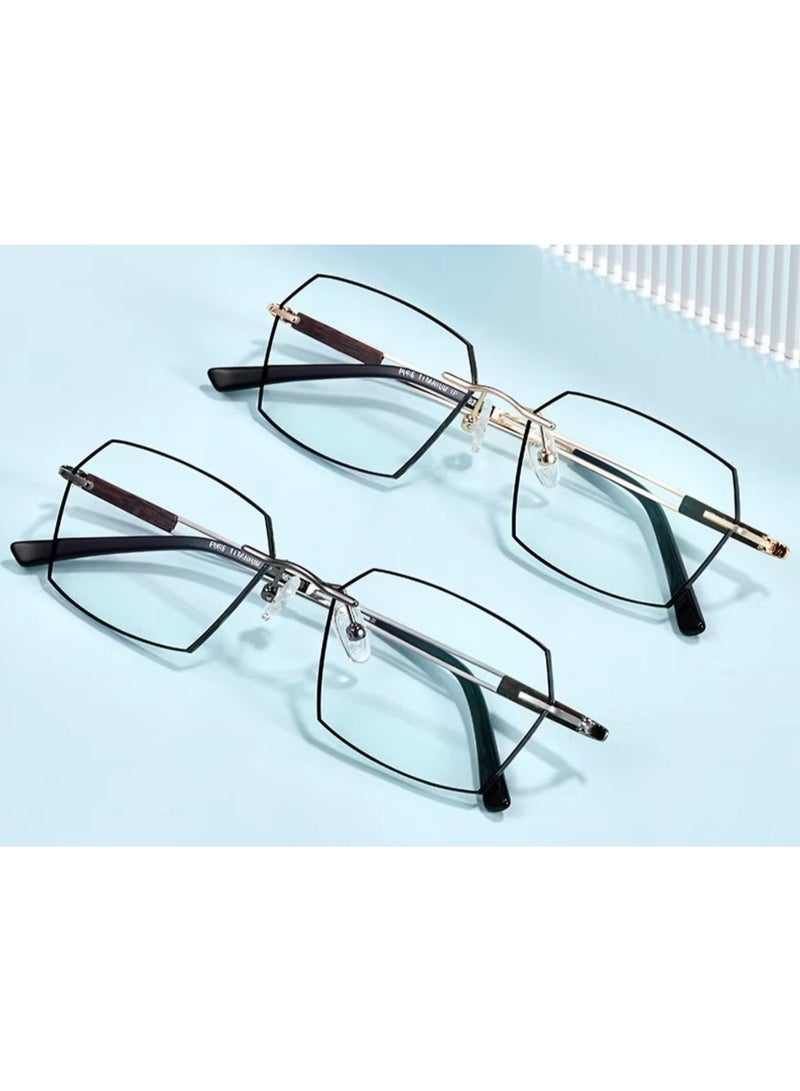 Booma Opticals KRIS + 4.00 Reading Glasses, Rimless Optical Prescription Glasses. Hexagon Shaped Metal Lightweight Blue Light Blocking, Presbyopia Glasses, Magnifying Corrective Eyeglasses. Reading glass strength 1.0 1.5 2.0 2.5 3.0 3.5 4.0 . Unisex Specs Male Female Frames. - Image 3