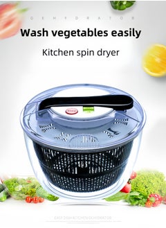 nihao Salad Spinner Large Lettuce Spinner Kitchen Gadgets, Large Salad Spinner,One-Handed Handle Easy Press Super High Efficiency for Home Kitchen Washing & Drying Leafy Vegetables - 5L  - Image 2