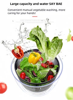 nihao Salad Spinner Large Lettuce Spinner Kitchen Gadgets, Large Salad Spinner,One-Handed Handle Easy Press Super High Efficiency for Home Kitchen Washing & Drying Leafy Vegetables - 5L  - Image 4