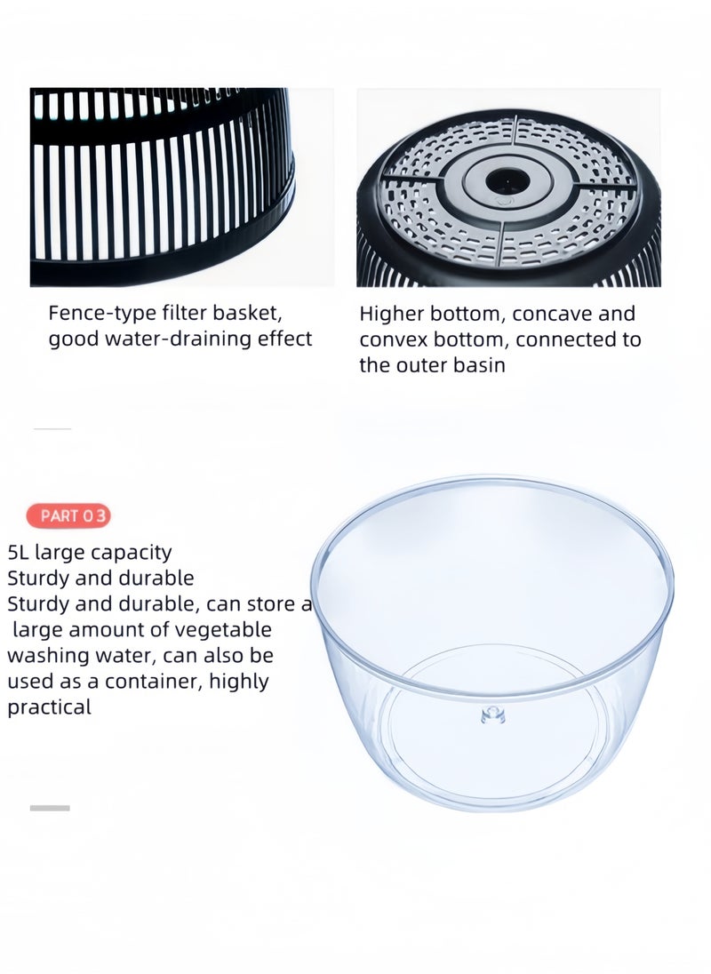 nihao - Salad Spinner Large Lettuce Spinner Kitchen Gadgets, Large Salad Spinner,One-Handed Handle Easy Press Super High Efficiency for Home Kitchen Washing & Drying Leafy Vegetables - 5L - Image 1