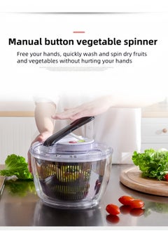 nihao Salad Spinner Large Lettuce Spinner Kitchen Gadgets, Large Salad Spinner,One-Handed Handle Easy Press Super High Efficiency for Home Kitchen Washing & Drying Leafy Vegetables - 5L  - Image 3