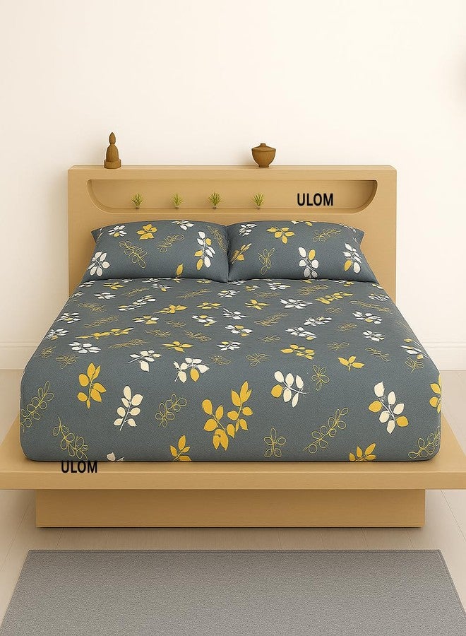 ULOM Premium Cotton Feel 350 TC Elastic Fitted Bedsheet King Size (72x78) with All Around Elastic & 2 Pillow Covers | Double Bed, Soft & Durable Fabric (Grey & Green, Fitted - 72"x78" King) - Image 2