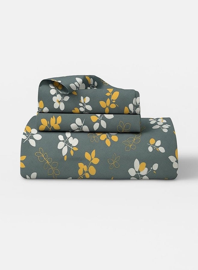 ULOM Premium Cotton Feel 350 TC Elastic Fitted Bedsheet King Size (72x78) with All Around Elastic & 2 Pillow Covers | Double Bed, Soft & Durable Fabric (Grey & Green, Fitted - 72"x78" King) - Image 1